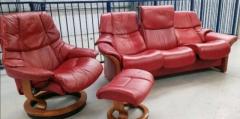 Ekornes stressless Red 3 seat recliner & 1 x chair recl