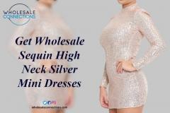 Get Wholesale Sequin High Neck Silver Mini Dress