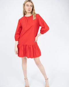 Peplum Hem Cotton Mini Dress In Red