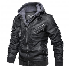 Chiso Black Hooded Bomber  Mens Leather Jackets