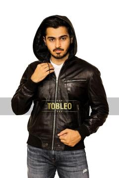 Caspian Black Hooded  Mens Leather Jackets