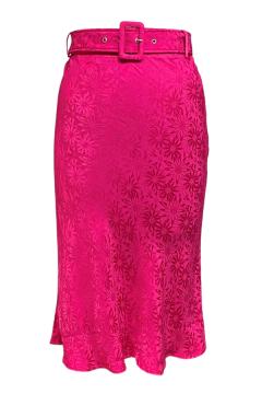 Belted Satin Midi Skirt In Pink Daisy