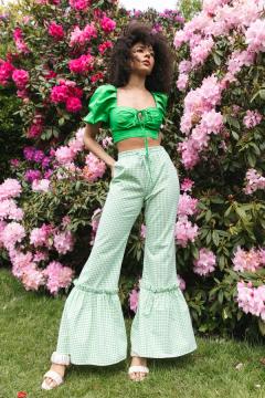 Green Flared Trousers For Women