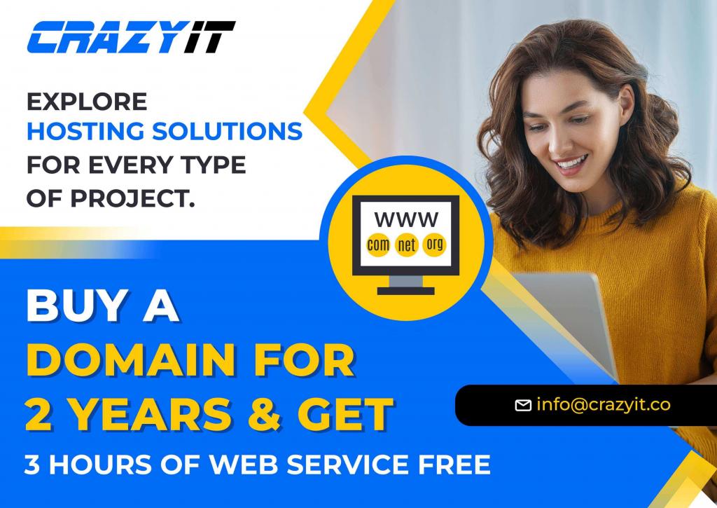 Buy a Domain for 2 Years & Get 3 hours of web service free - CRAZYIT 2 Image