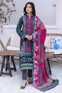 Embroidered Khaddar Green 3Pcs Unstitched Suit