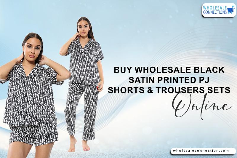 Buy Wholesale Black Satin Printed PJ Shorts & Trousers Sets Online 2 Image