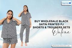 Buy Wholesale Black Satin Printed Pj Shorts & Tr