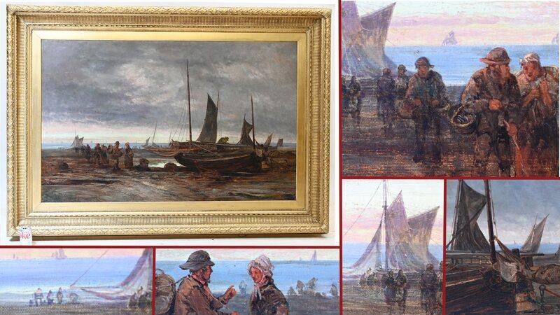 Exquisite XL Victorian Oil Painting - Norfolk Coast Maritime Scene Ci 2 Image