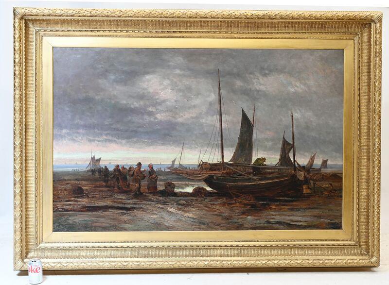 Exquisite XL Victorian Oil Painting - Norfolk Coast Maritime Scene Ci 3 Image