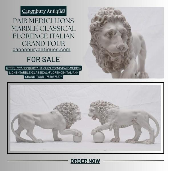For Sale Pair of Medici Lions Marble Sculptures 2 Image