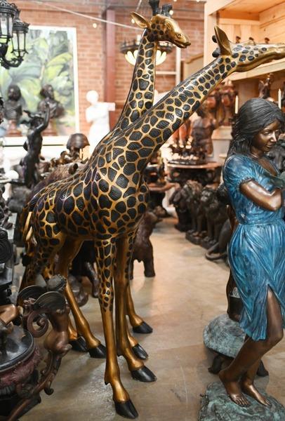 Pair XL Bronze Giraffe Statues Garden Casting Giraffes 4 Image