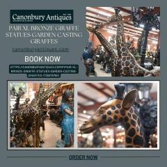 Pair Xl Bronze Giraffe Statues Garden Casting Gi