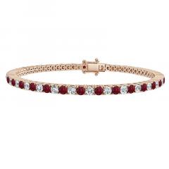 3.00 Ct Ruby And Diamond Tennis Bracelet, 18K Ro