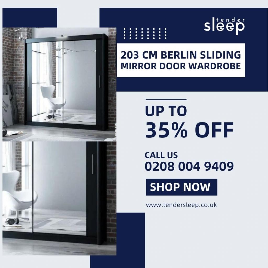 203 cm Berlin Sliding Mirror Door Wardrobe 2 Image