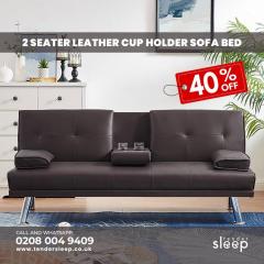 2 Seater Leather Cup Holder Sofa Bed