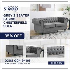 Grey 2 Seater Fabric Chesterfield Sofa