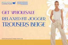 Get Wholesale Relaxed Fit Jogger Trousers Beige