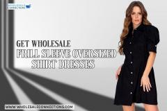 Get Wholesale Frill Sleeve Oversized Shirt Dress
