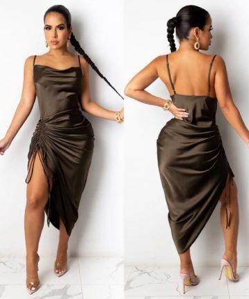 Elegant Womens Party Dress Sheath Style, Strap Detail, Midi Length at 3 Image