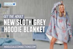 Get The Adult New Sloth Grey Hoodie Blanket