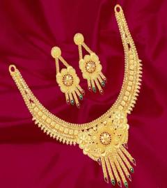 Indian 22K Gold Plated Long Bridal Necklace Earr