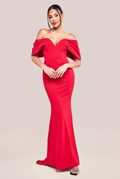 Goddiva Off The Shoulder Draped Sleeve Maxi Dres