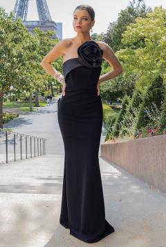 Goddiva Satin Corsage Scuba Crepe Maxi Dress