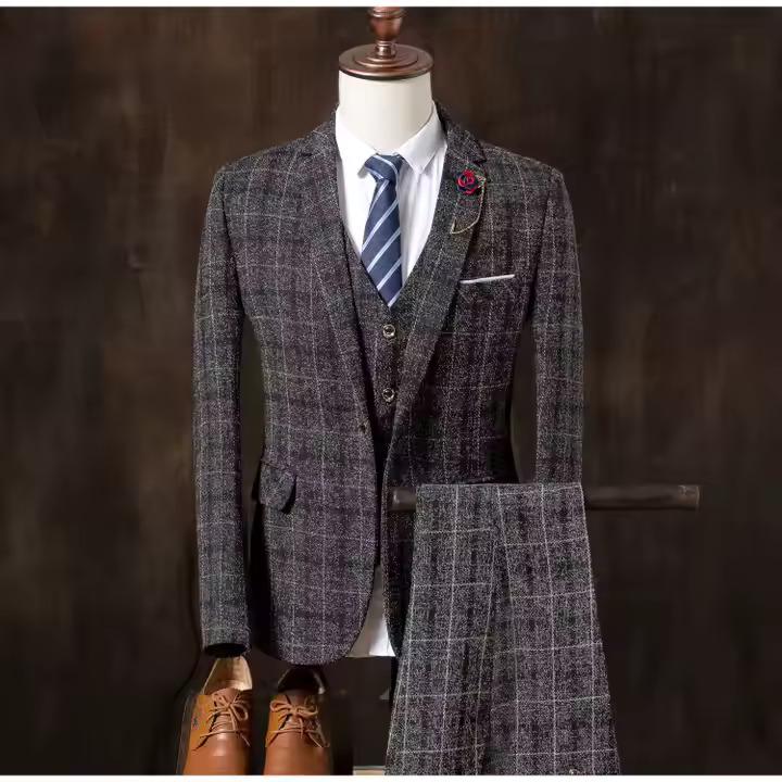 Gentleman Black Plaid Suit Three-Piece Mens Business Suit In Italy 2 Image