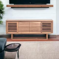 Walnut Wood Tv Unit Cabinet With Ample Sideboard