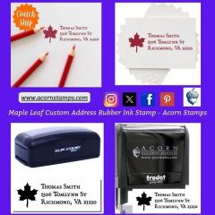 Maple Leaf Custom Address Rubber Ink Stamp - Aco