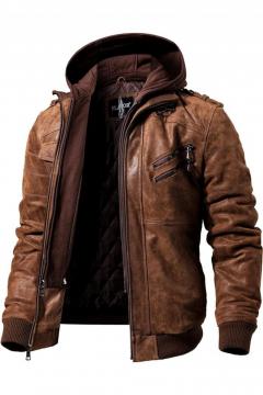 Flavor Men Brown Leather Motorcycle Jacket With 