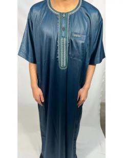 Stylish Blue Moroccan Short Sleeve Thobe - Perfe