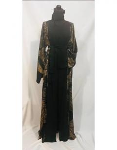 Elegant Black & Brown Kimono Abaya