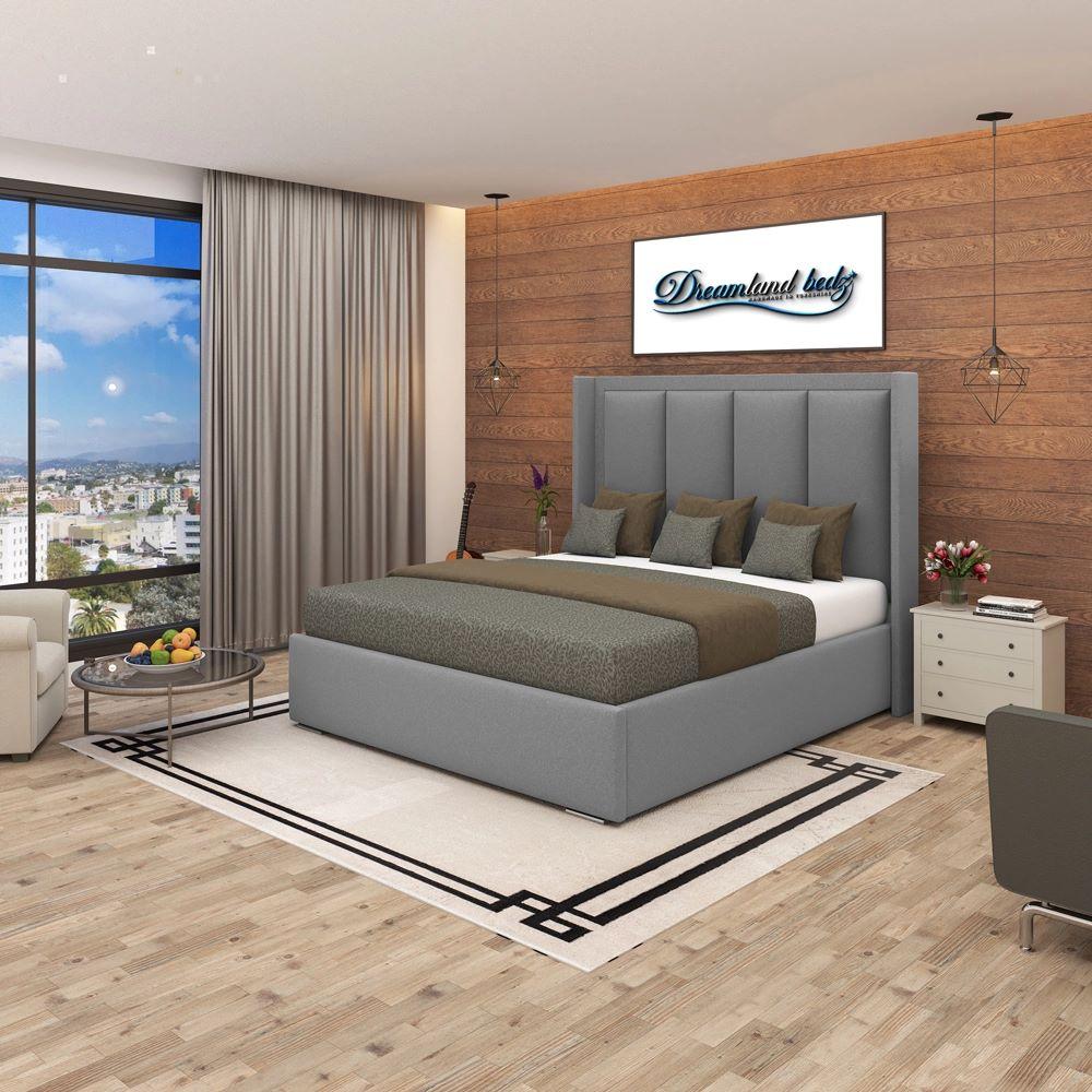 2025 Columbia Wingback Bed Frame in Grey Plush { Optional ottoman stor 2 Image