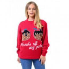 LADIES RED UNISEX HANDS OFF MY PUDS CHRISTMAS NOVELTY X