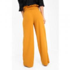 LADIES MUSTARD FLARED WIDE LEG RUFFLE PAPERBAG BELTED P
