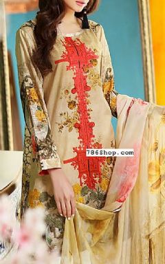 Beige Lawn Suit - Buy Pakistani Dresses Online