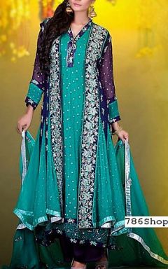 TurquoiseBlue Crinkle Chiffon Suit