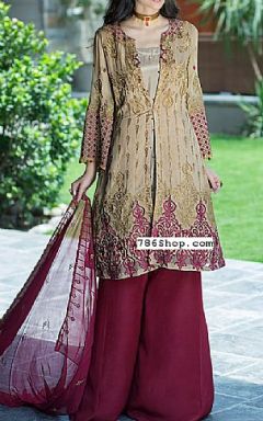 BeigeMaroon Chiffon Suit