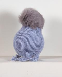 BUY CASILDA JIMENA BLUE KNITTED MERINO WOOL POMPOM HAT